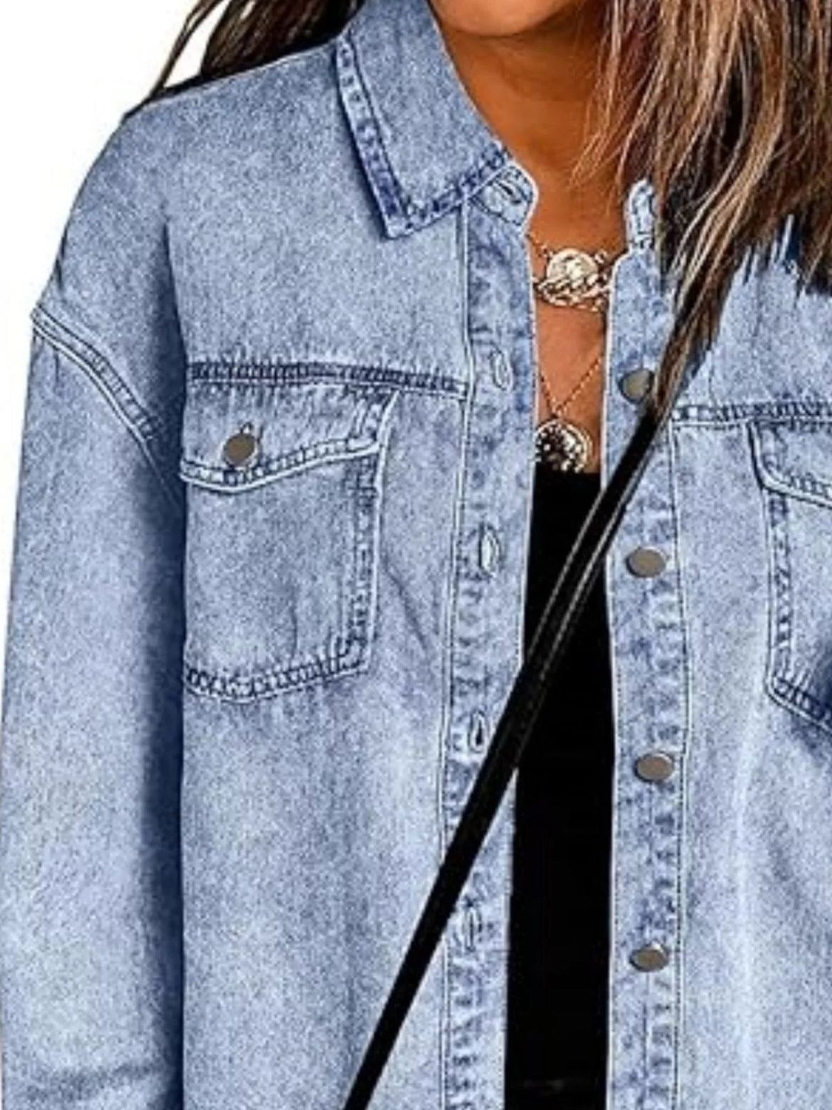 Frayed Hem Button Up Denim Jacket - TheMomCo.