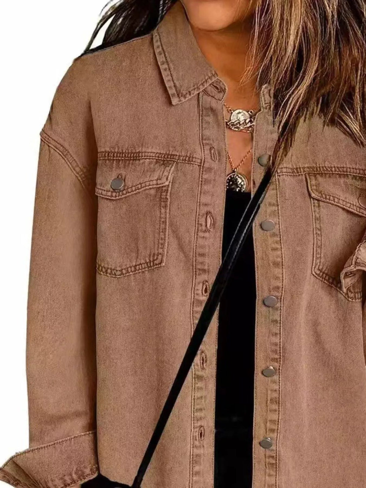 Frayed Hem Button Up Denim Jacket - TheMomCo.