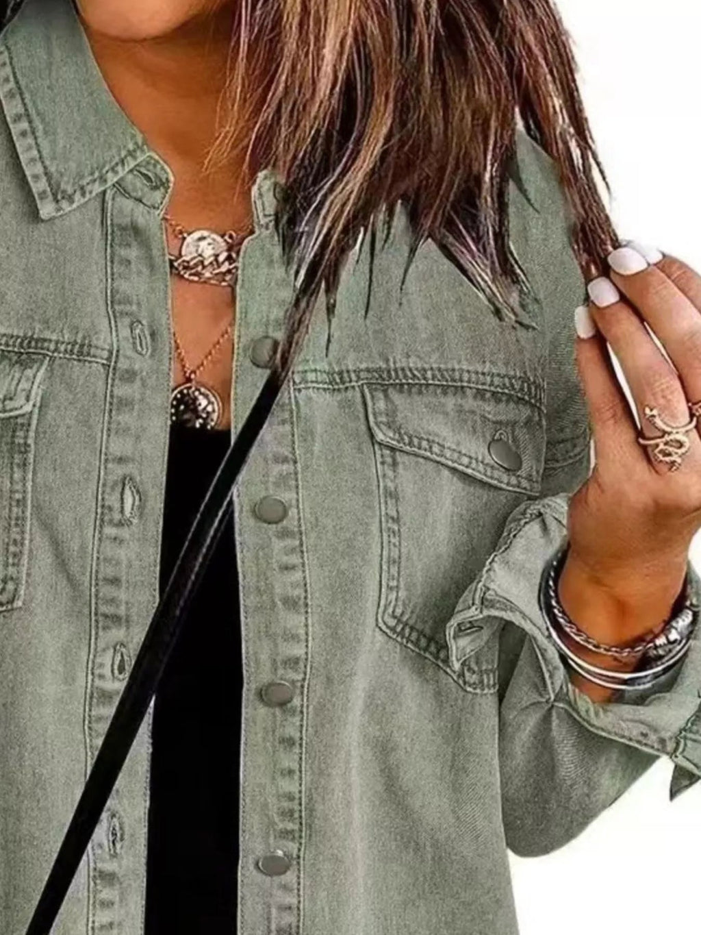 Frayed Hem Button Up Denim Jacket - TheMomCo.