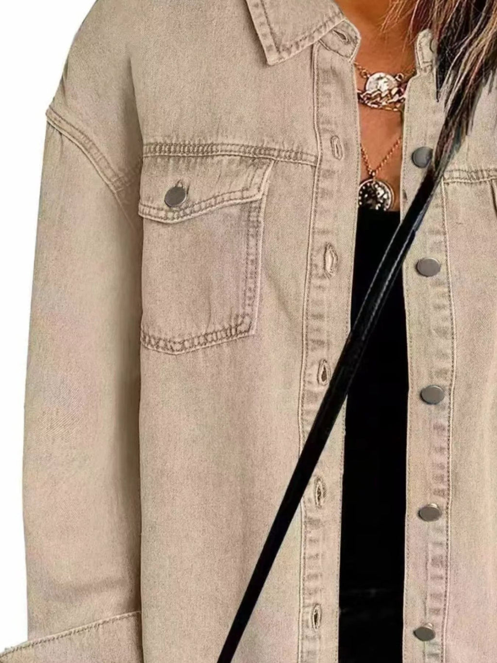 Frayed Hem Button Up Denim Jacket - TheMomCo.
