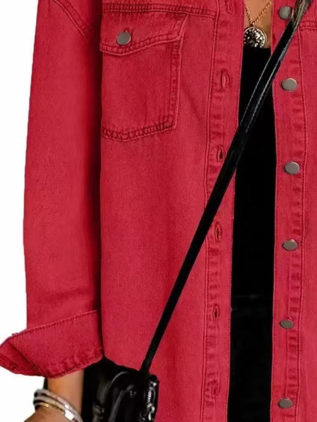 Frayed Hem Button Up Denim Jacket - TheMomCo.