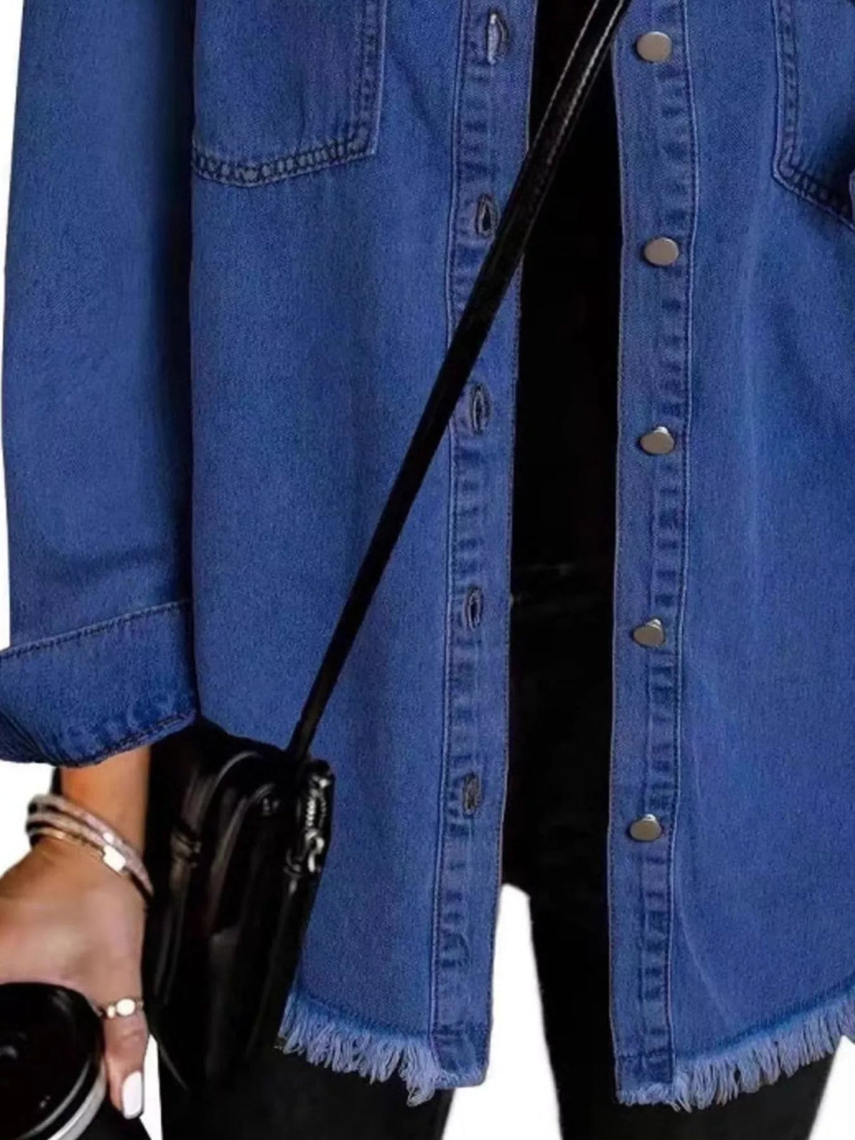 Frayed Hem Button Up Denim Jacket - TheMomCo.