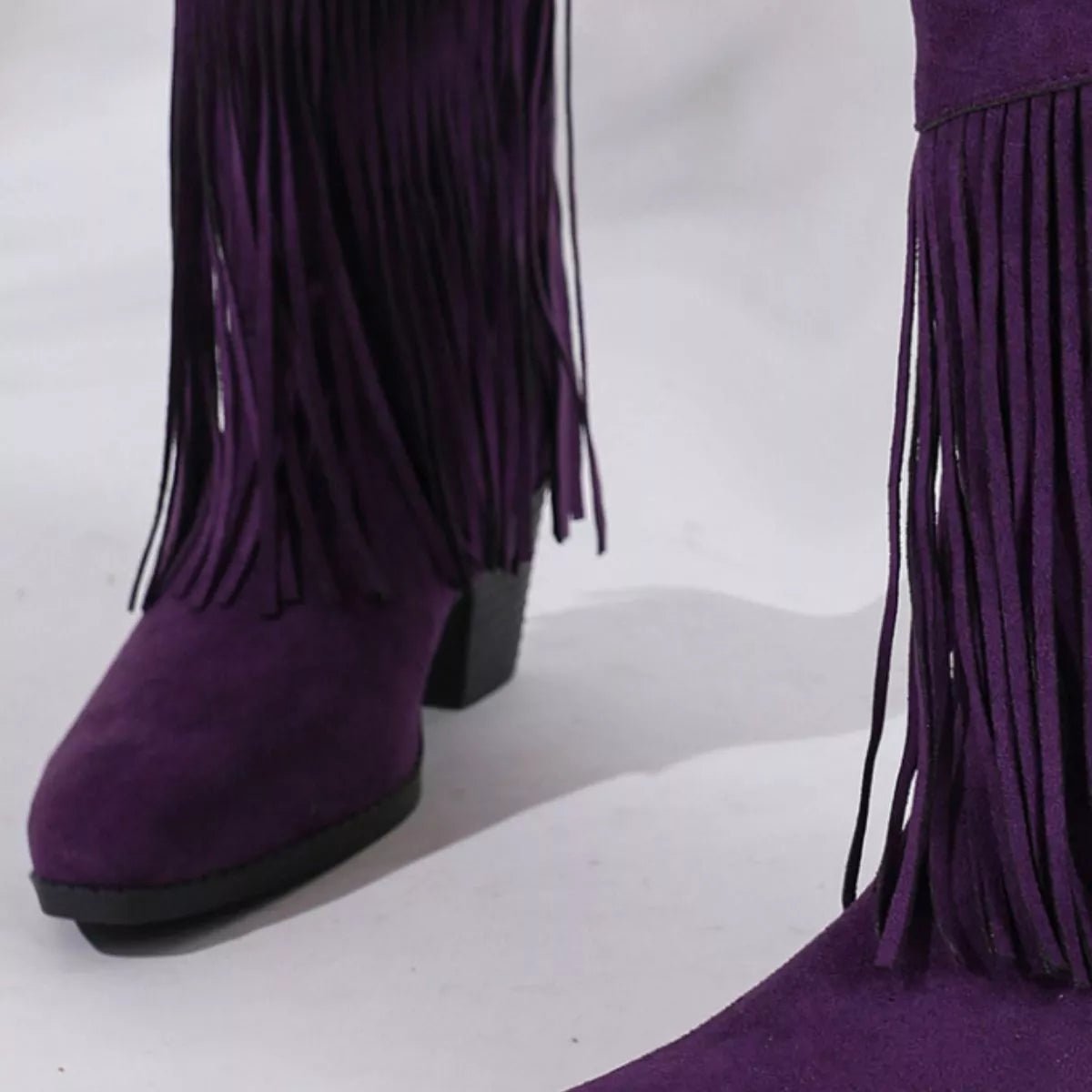 Fringe Round Toe Block Heels Boots - TheMomCo.