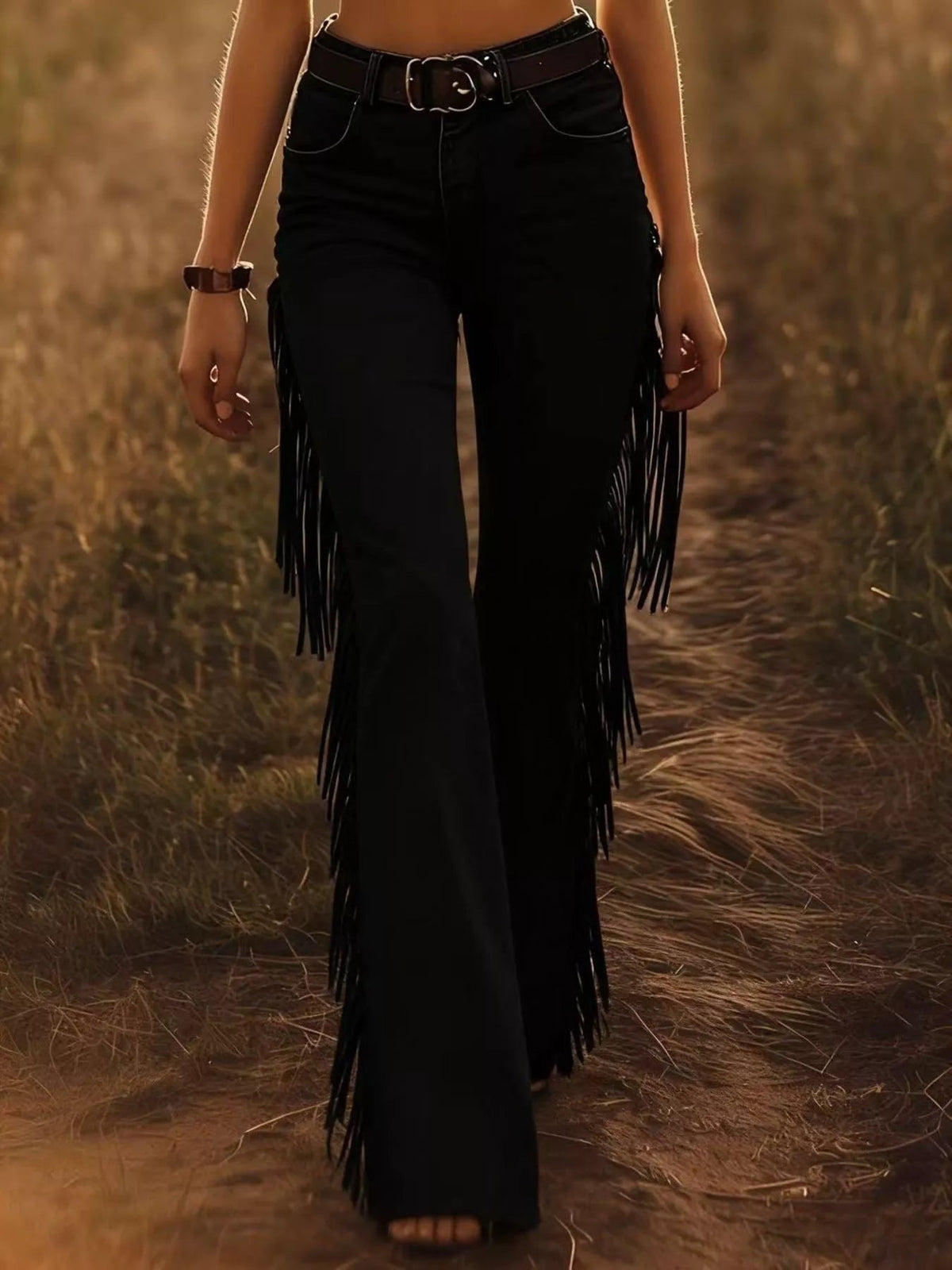 Fringe Trim Flare Pants - TheMomCo.