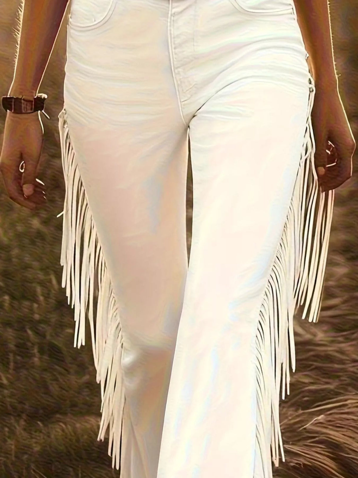 Fringe Trim Flare Pants - TheMomCo.