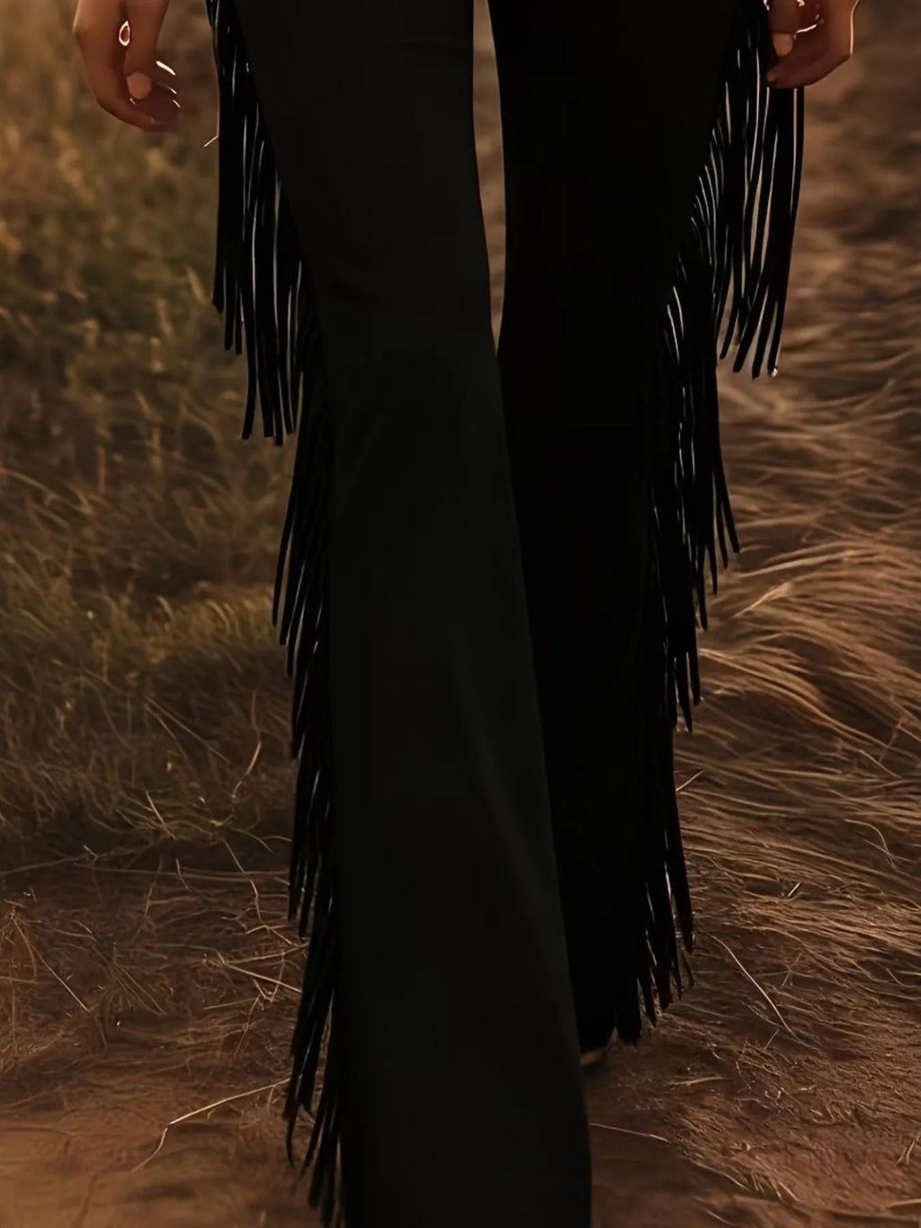Fringe Trim Flare Pants - TheMomCo.