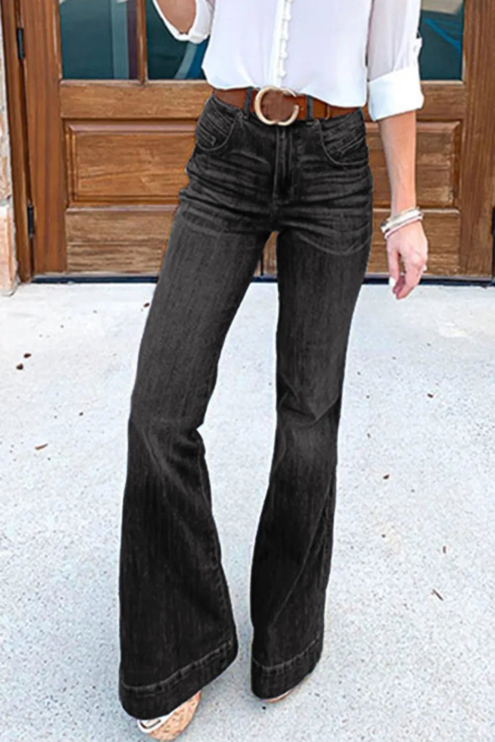 Full Size Flare Jeans with Pockets Plus Size - TheMomCo.