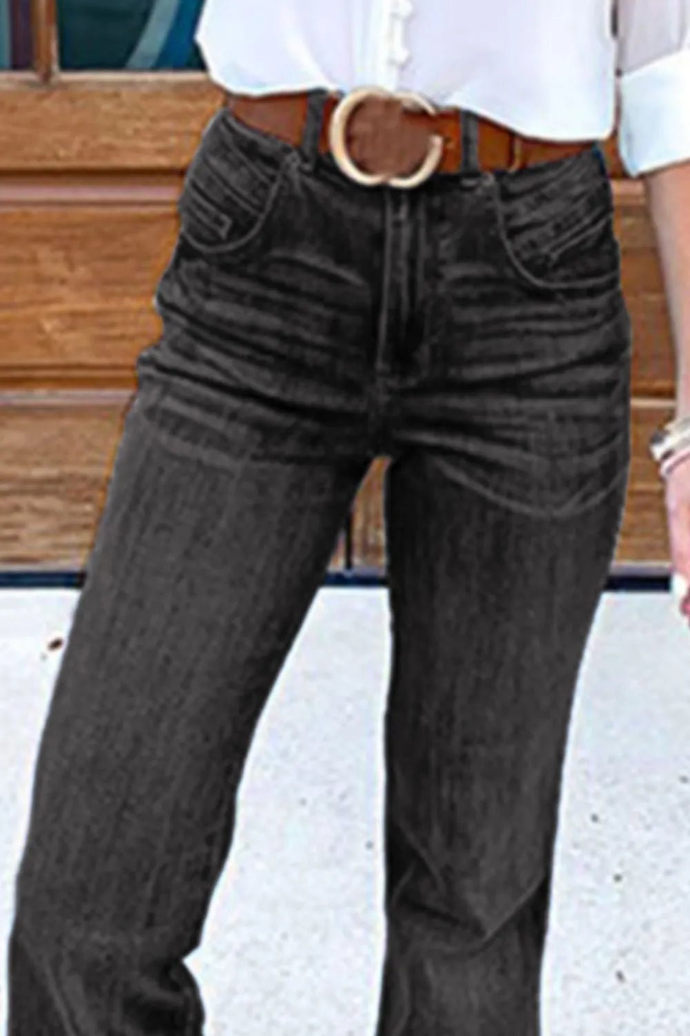 Full Size Flare Jeans with Pockets Plus Size - TheMomCo.