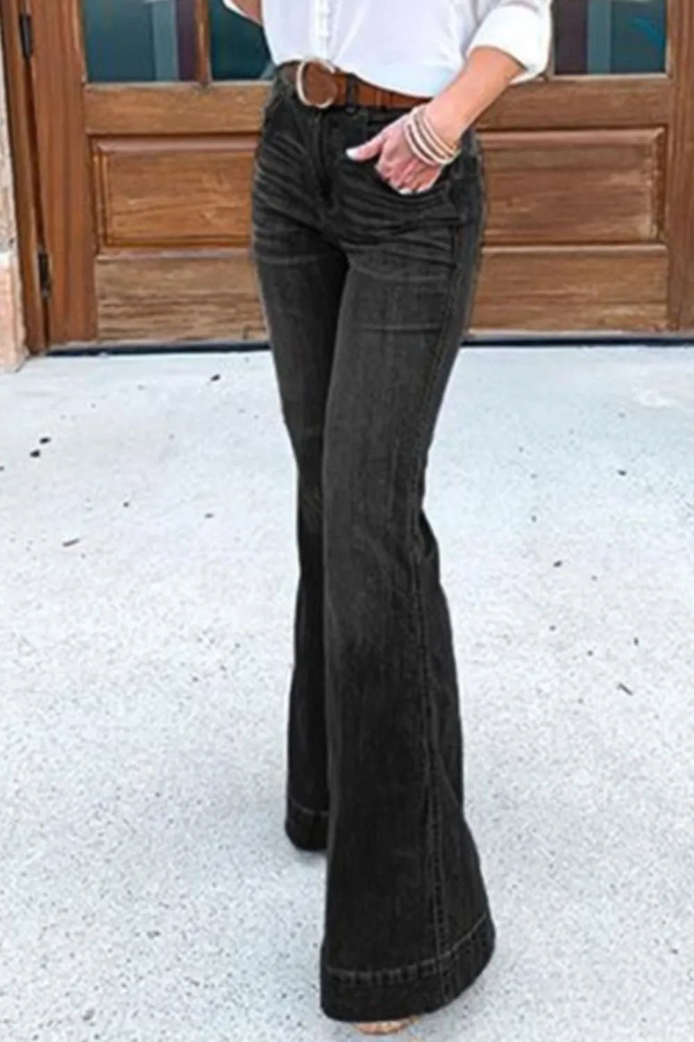 Full Size Flare Jeans with Pockets Plus Size - TheMomCo.