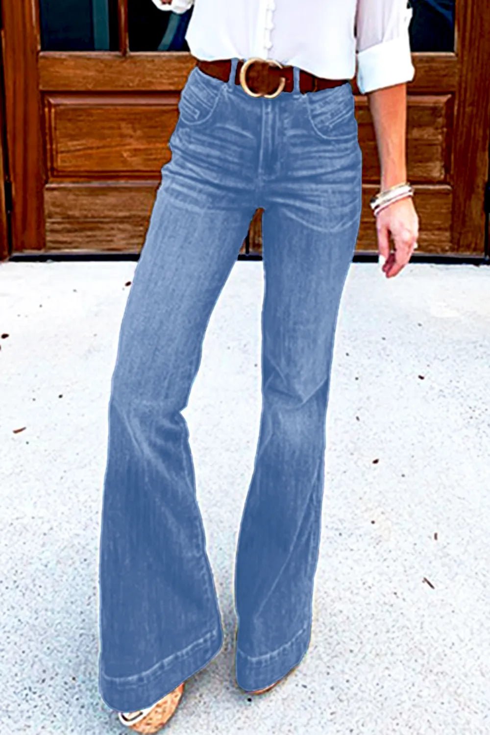Full Size Flare Jeans with Pockets Plus Size - TheMomCo.