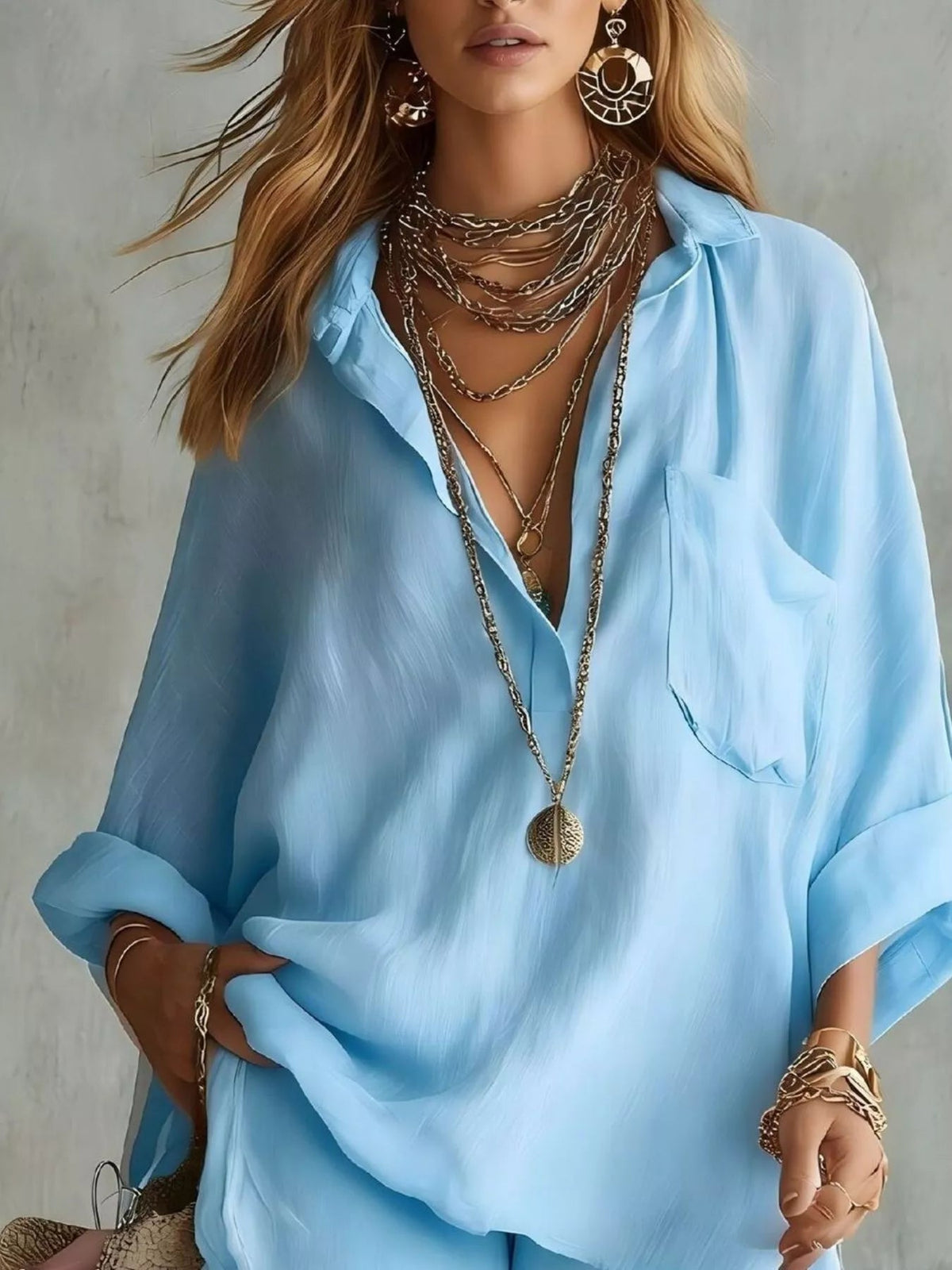 Full Size Half Button Shirt and Shorts Two-Piece Set Plus Size - TheMomCo.