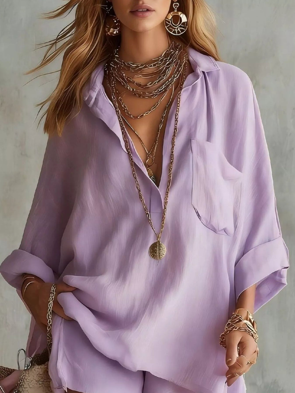 Full Size Half Button Shirt and Shorts Two-Piece Set Plus Size - TheMomCo.