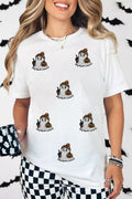 Full Size Halloween Sequin Ghost Print Short Sleeve Casual T-Shirt Plus Size - TheMomCo.