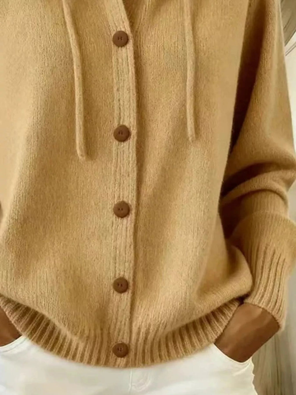 Full Size Hooded Button-Down Knit Cardigan Plus Size - TheMomCo.