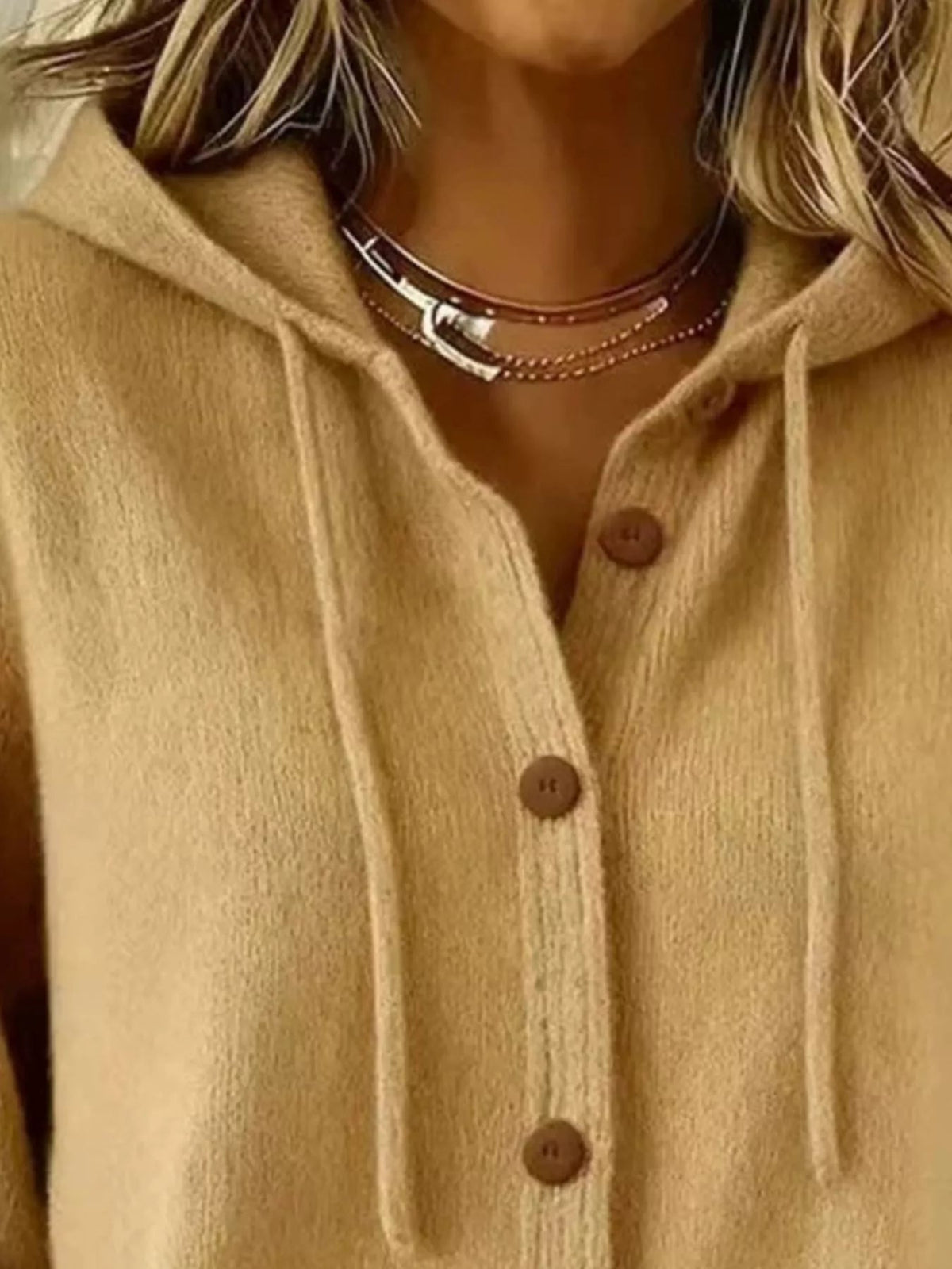 Full Size Hooded Button-Down Knit Cardigan Plus Size - TheMomCo.