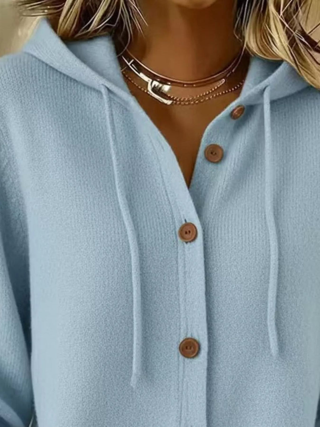 Full Size Hooded Button-Down Knit Cardigan Plus Size - TheMomCo.