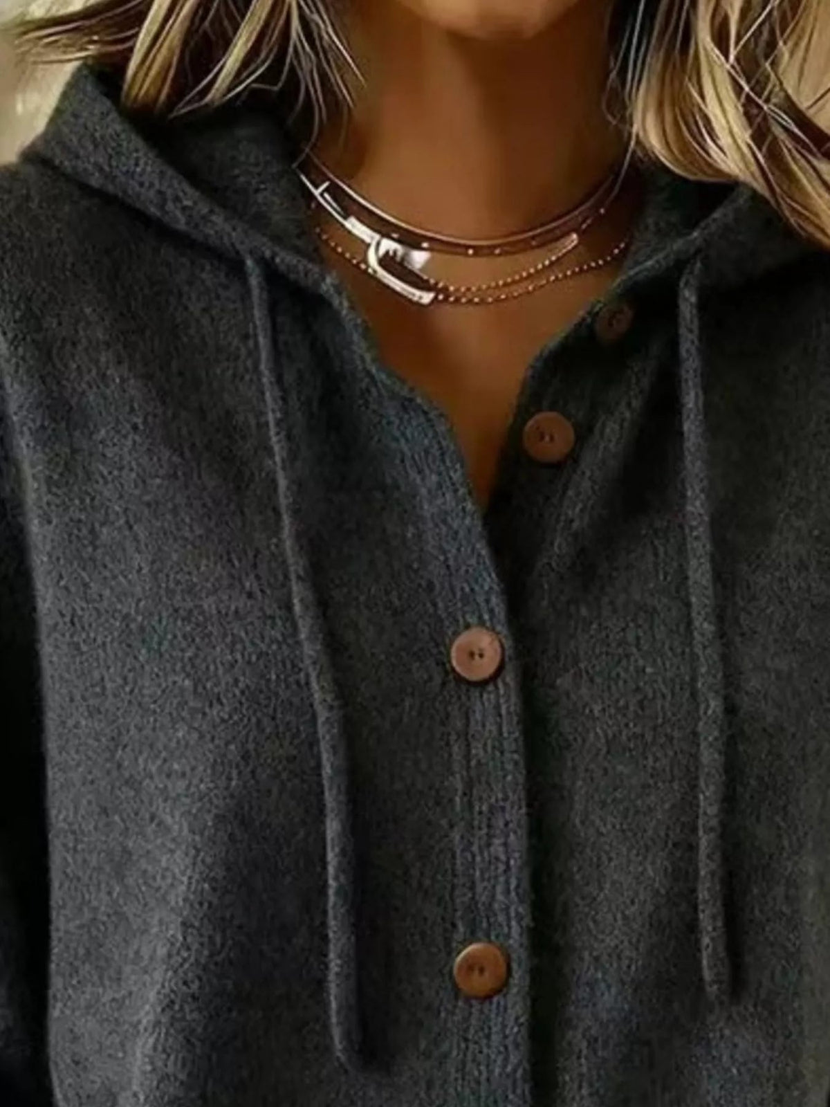 Full Size Hooded Button-Down Knit Cardigan Plus Size - TheMomCo.
