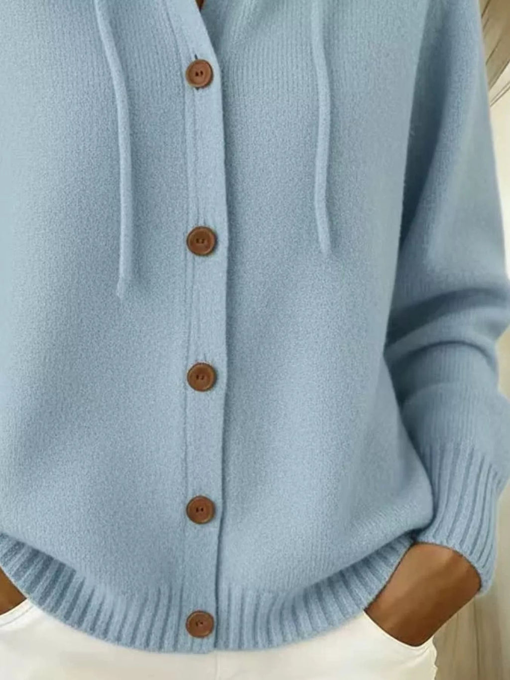 Full Size Hooded Button-Down Knit Cardigan Plus Size - TheMomCo.