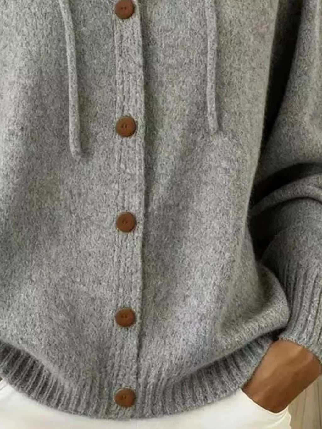 Full Size Hooded Button-Down Knit Cardigan Plus Size - TheMomCo.