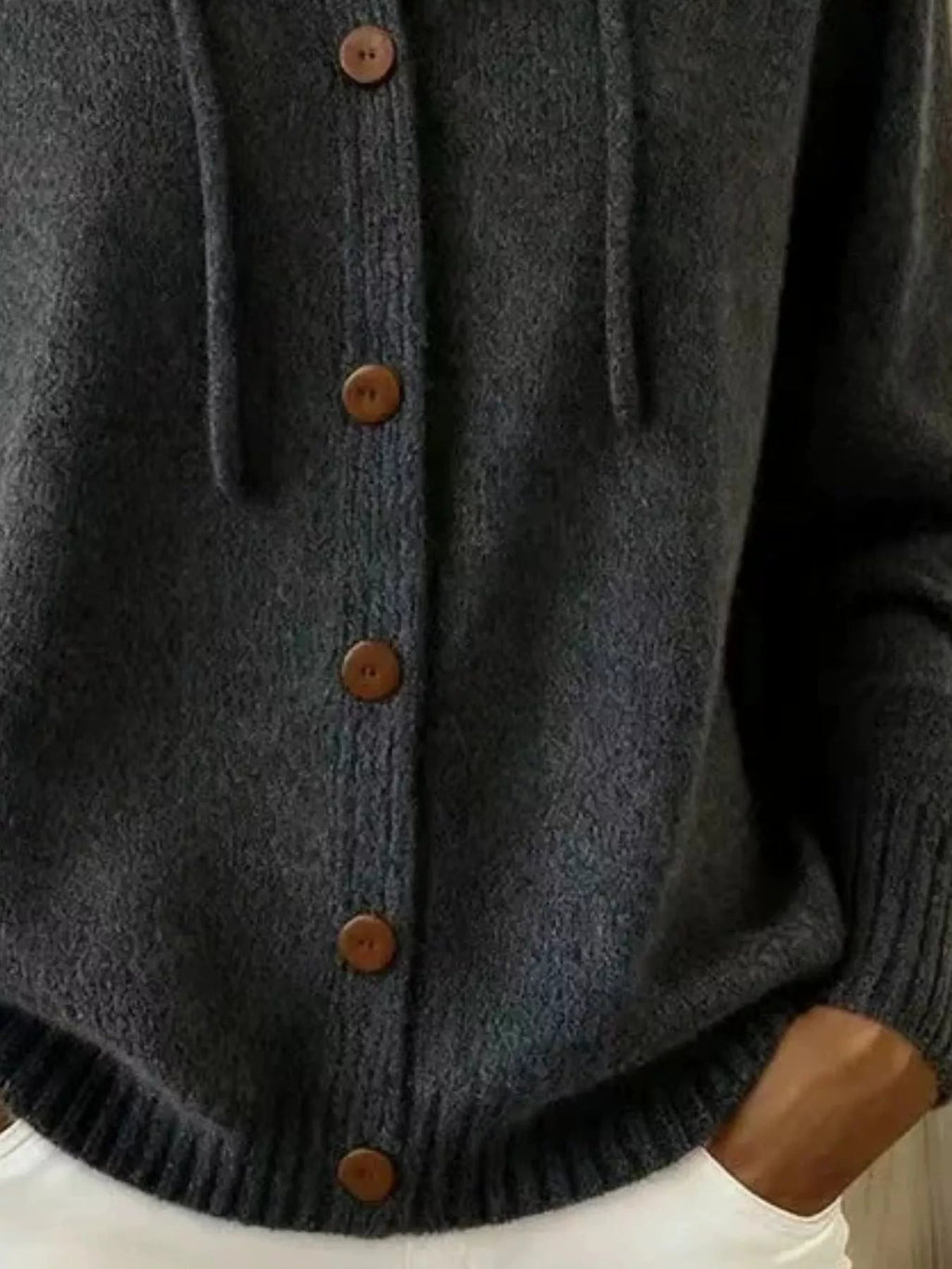 Full Size Hooded Button-Down Knit Cardigan Plus Size - TheMomCo.