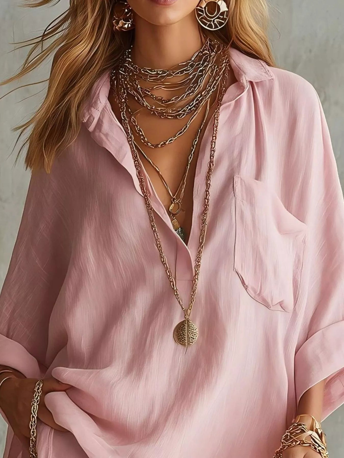 Full Size Oversized Long Sleeve Shirt and Shorts Two-Piece Set Plus Size - TheMomCo.