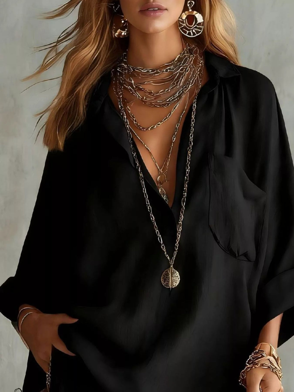 Full Size Oversized Long Sleeve Shirt and Shorts Two-Piece Set Plus Size - TheMomCo.