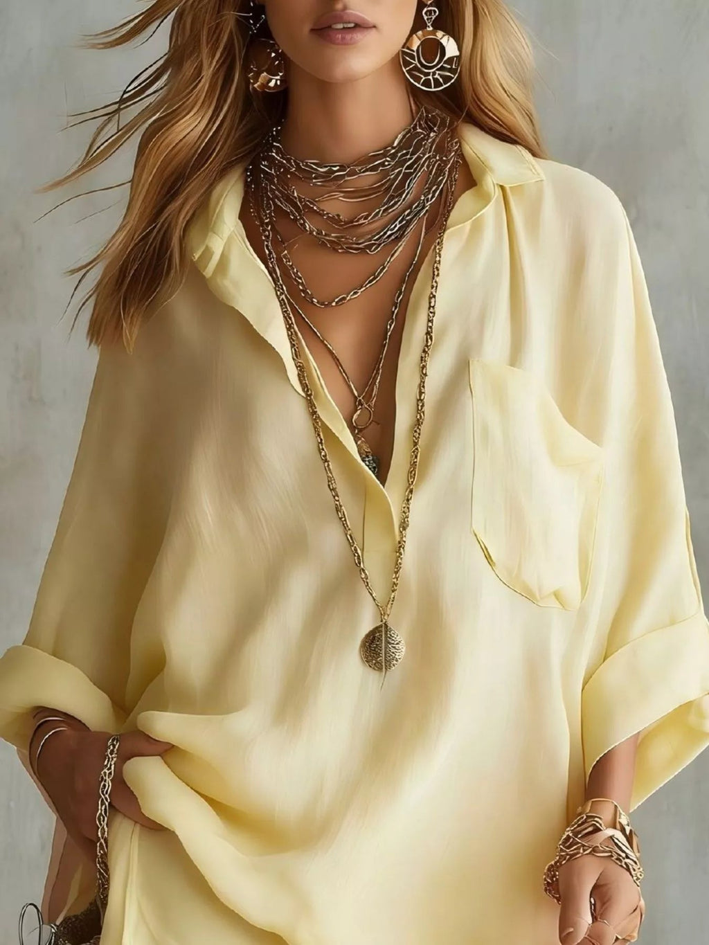 Full Size Oversized Long Sleeve Shirt and Shorts Two-Piece Set Plus Size - TheMomCo.