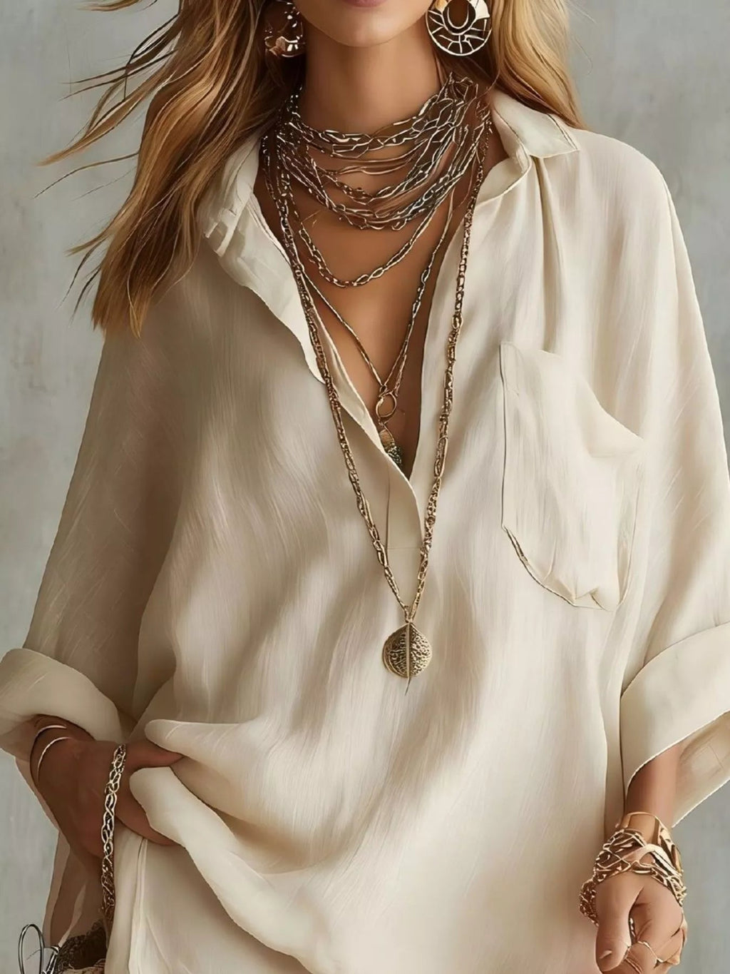 Full Size Oversized Long Sleeve Shirt and Shorts Two-Piece Set Plus Size - TheMomCo.