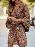 Full Size Paisley Print Long Sleeve Mini Dress Plus Size - TheMomCo.
