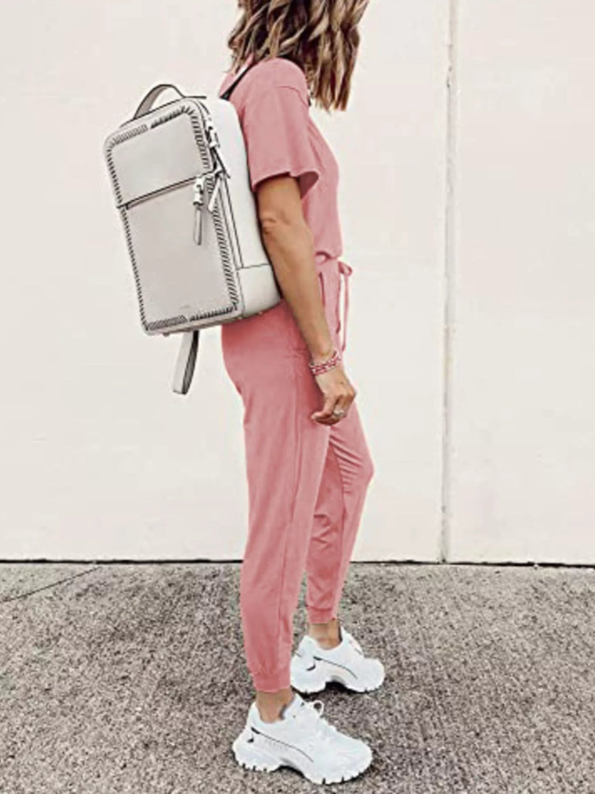 Full Size Round Neck Top and Drawstring Pants Set Plus Size - TheMomCo.