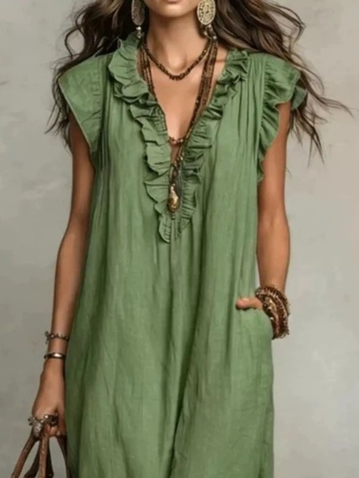 Full Size Ruffled V-Neck Cap Sleeve Maxi Dress Plus Size - TheMomCo.