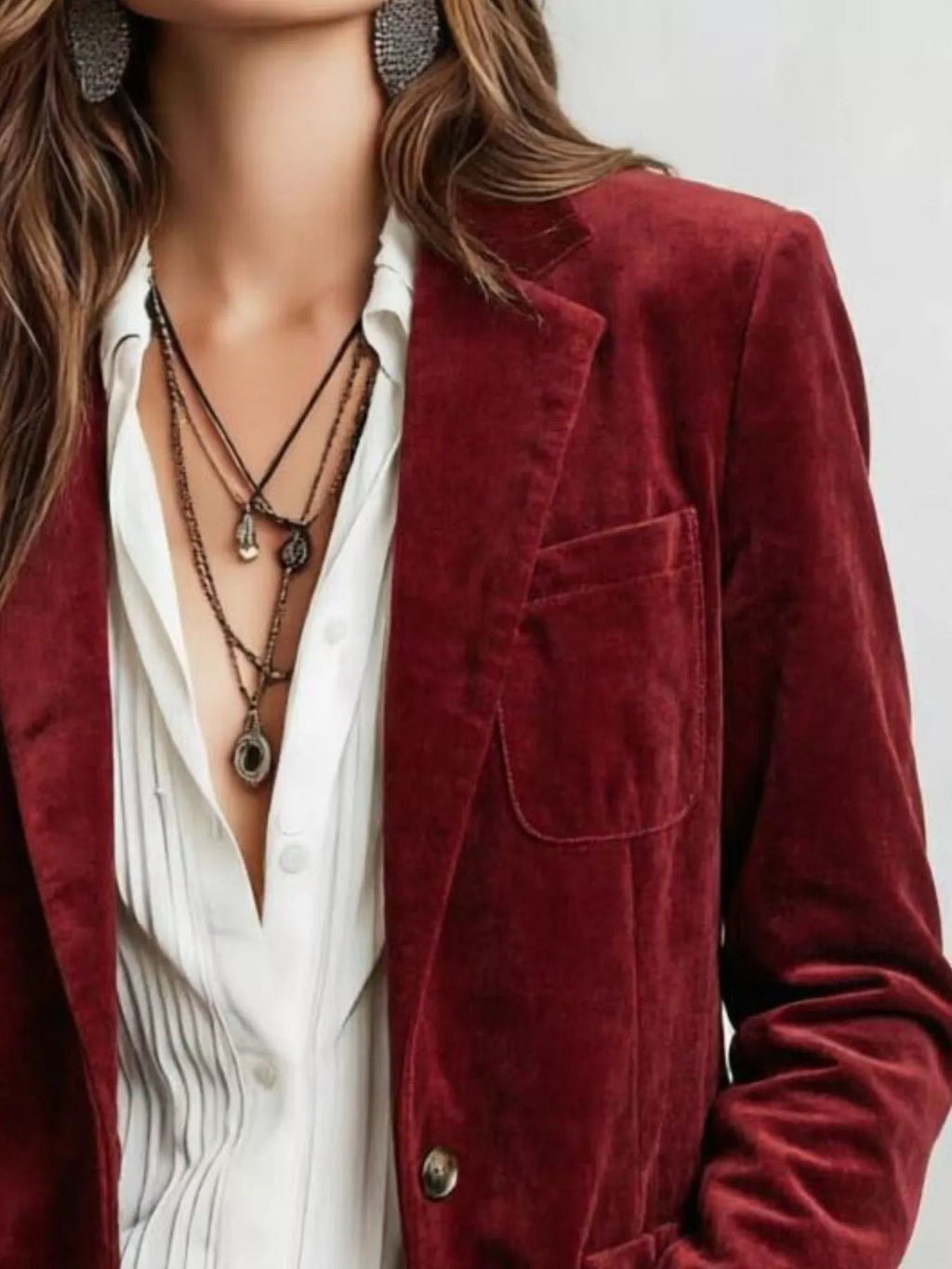 Full Size Slim Fit Suede Long Sleeve Blazer Plus Size - TheMomCo.
