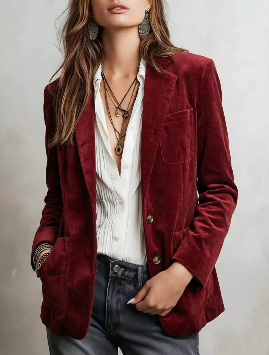 Full Size Slim Fit Suede Long Sleeve Blazer Plus Size - TheMomCo.