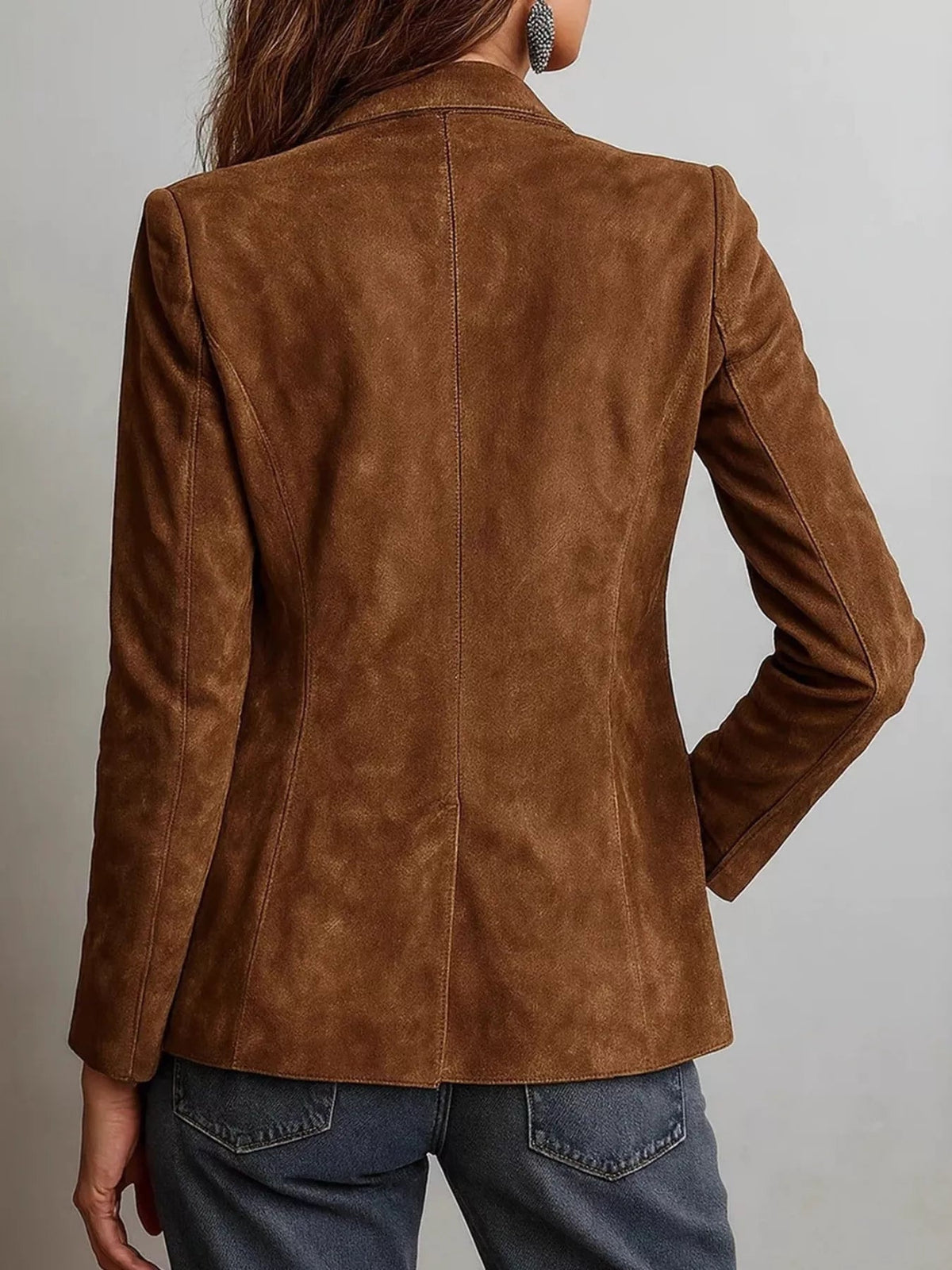 Full Size Slim Fit Suede Long Sleeve Blazer Plus Size - TheMomCo.