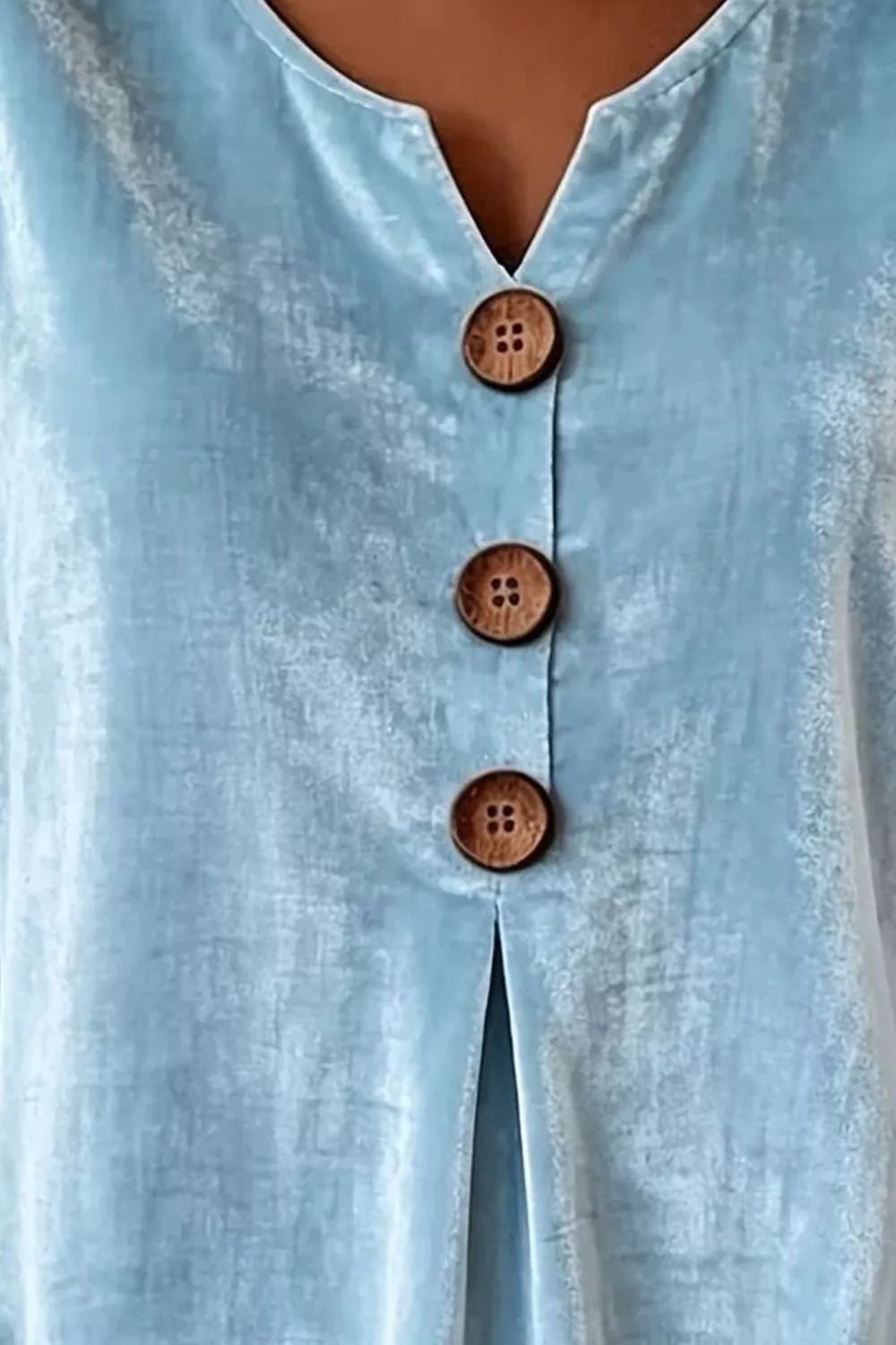 Full Size Velvet Button Decor Blouse with Ruffled Cuffs Plus Size - TheMomCo.