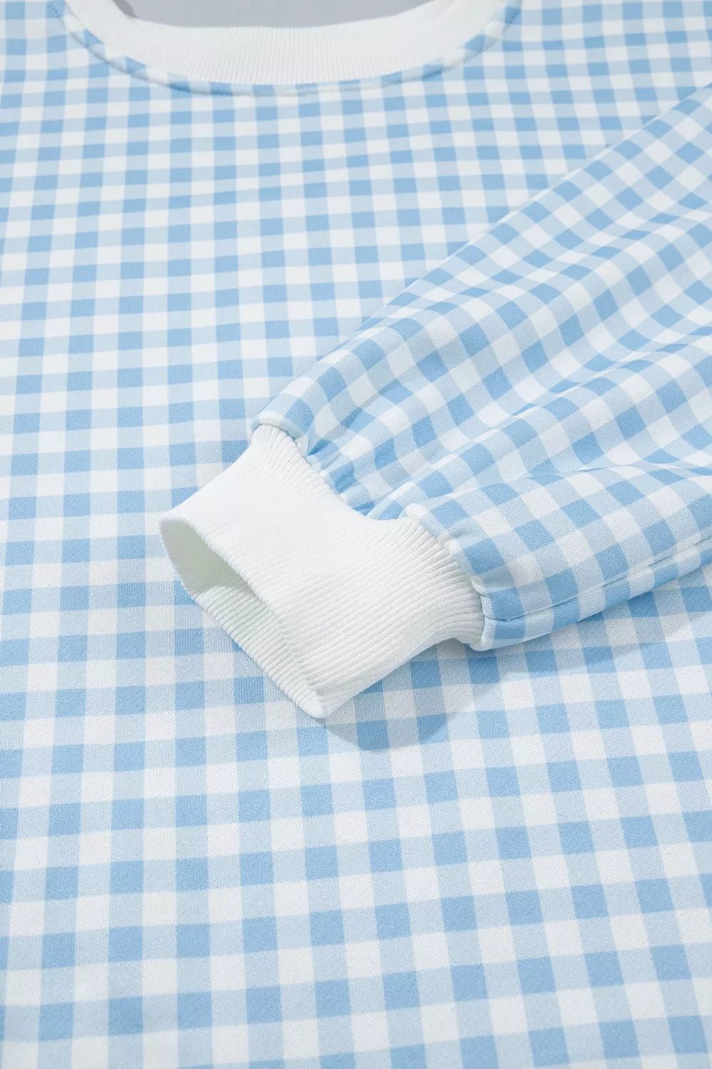 Gingham Long Sleeve Sweatshirt and Shorts Set - TheMomCo.