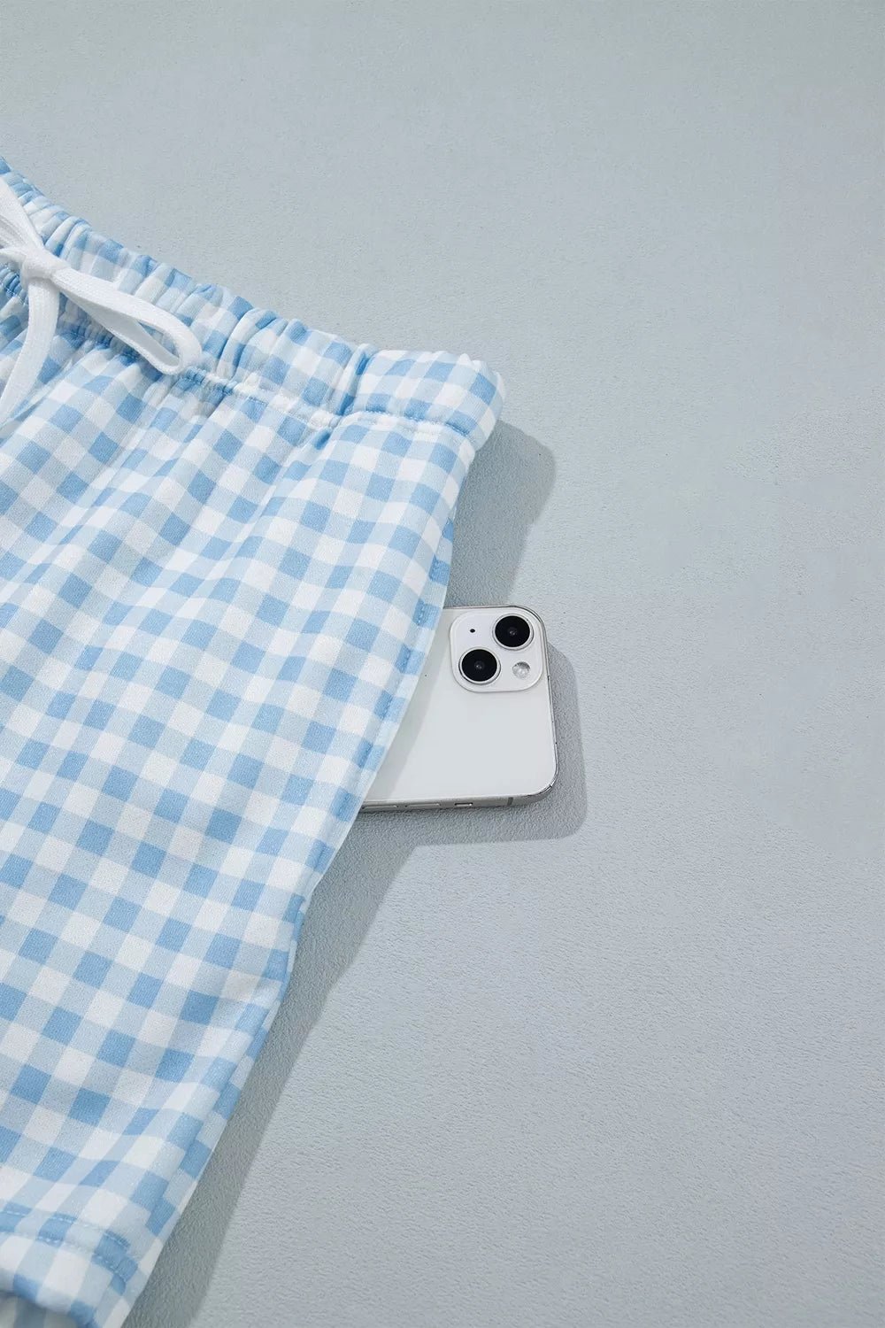 Gingham Long Sleeve Sweatshirt and Shorts Set - TheMomCo.