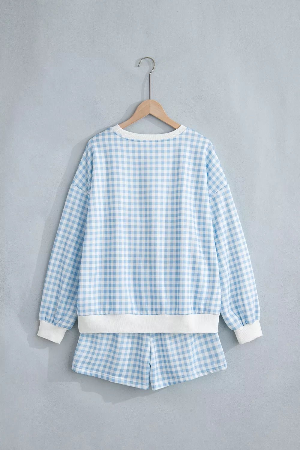 Gingham Long Sleeve Sweatshirt and Shorts Set - TheMomCo.
