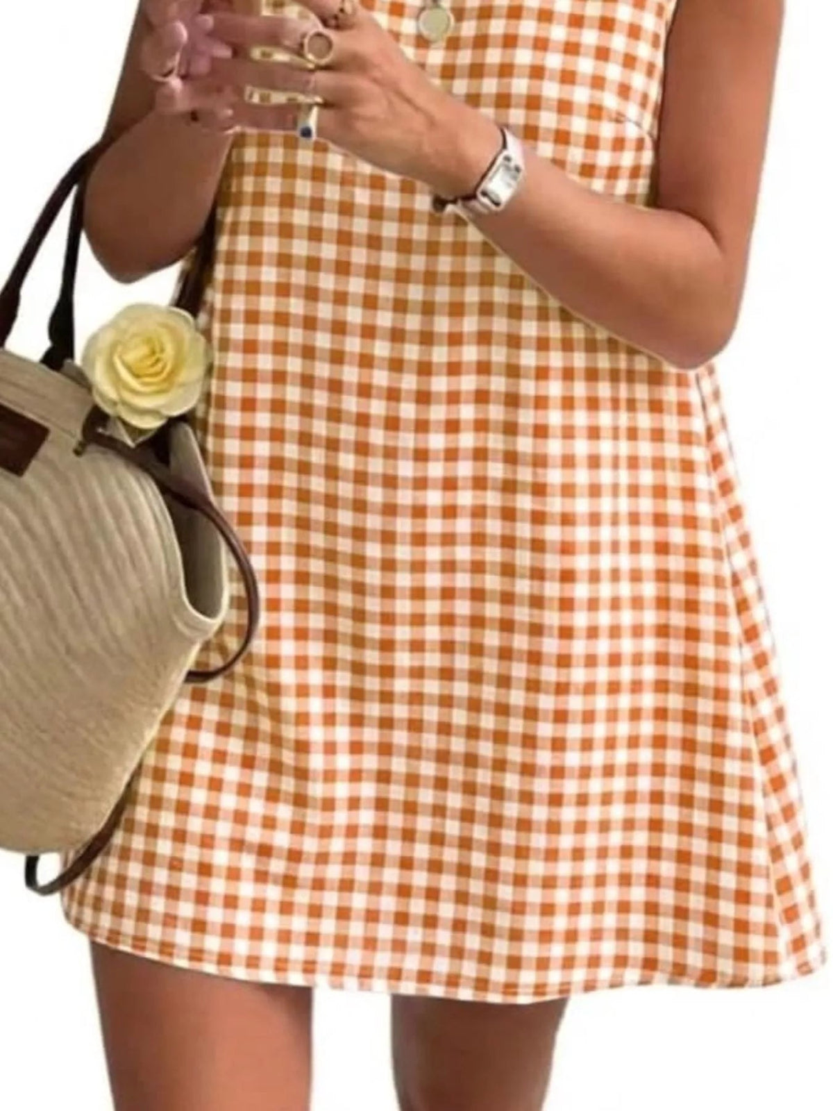 Gingham Sleeveless A-Line Mini Dress - TheMomCo.