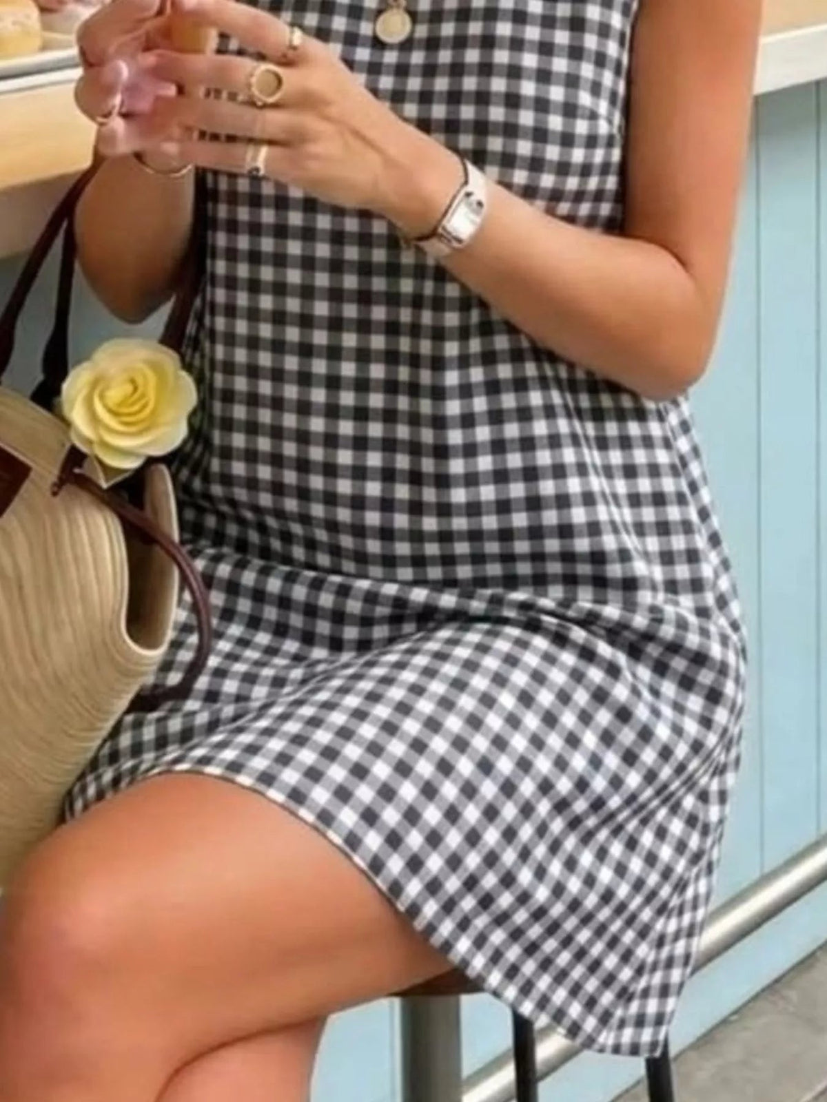 Gingham Sleeveless A-Line Mini Dress - TheMomCo.