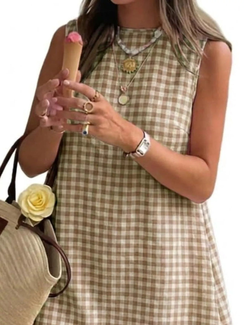 Gingham Sleeveless A-Line Mini Dress - TheMomCo.