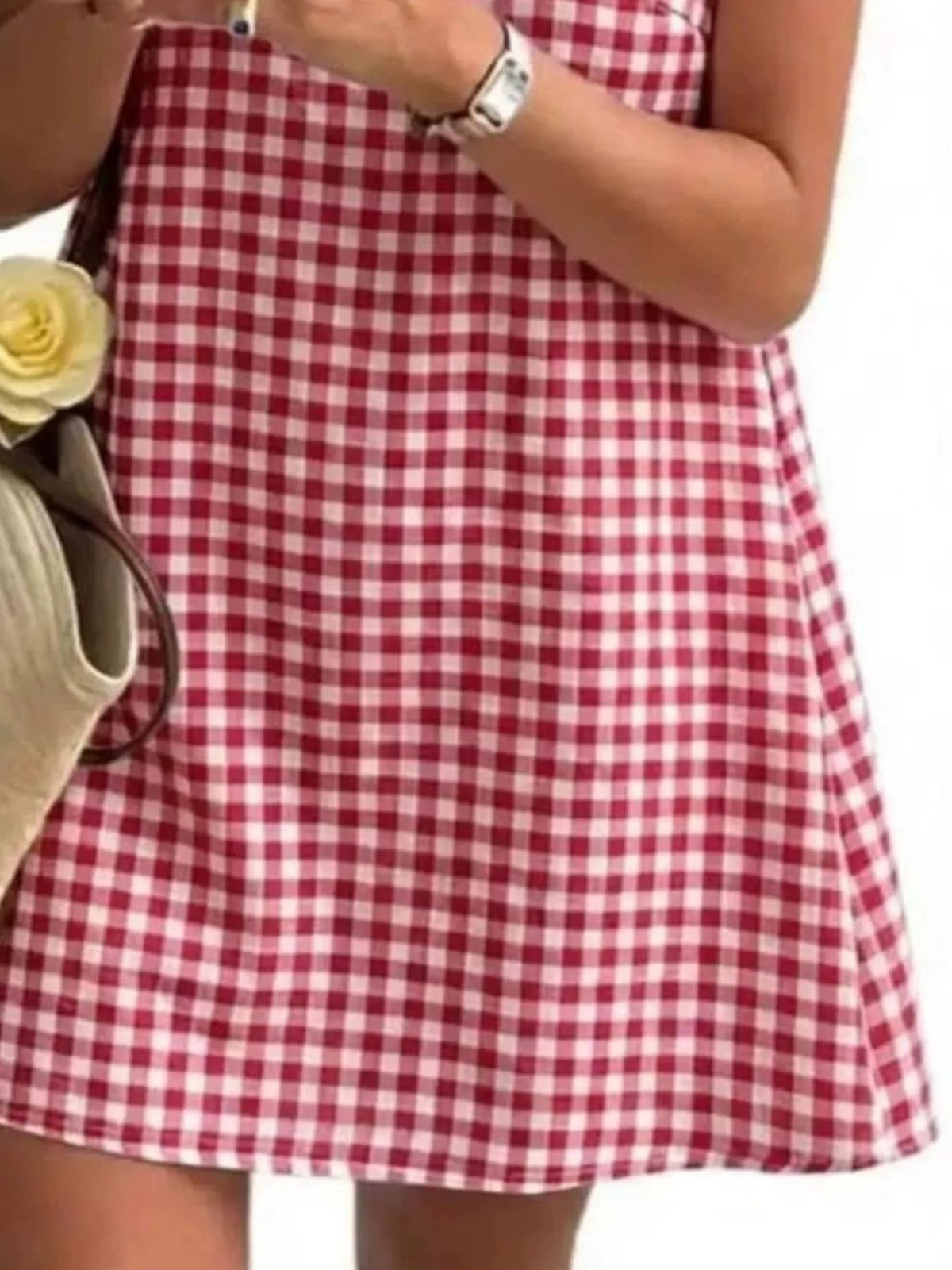 Gingham Sleeveless A-Line Mini Dress - TheMomCo.