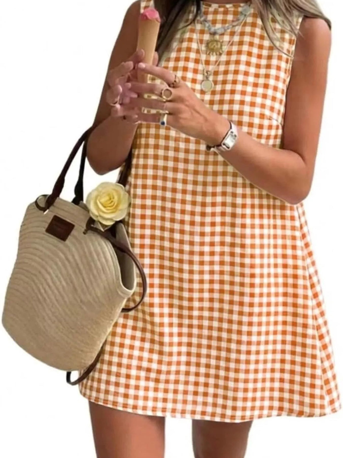 Gingham Sleeveless A-Line Mini Dress - TheMomCo.