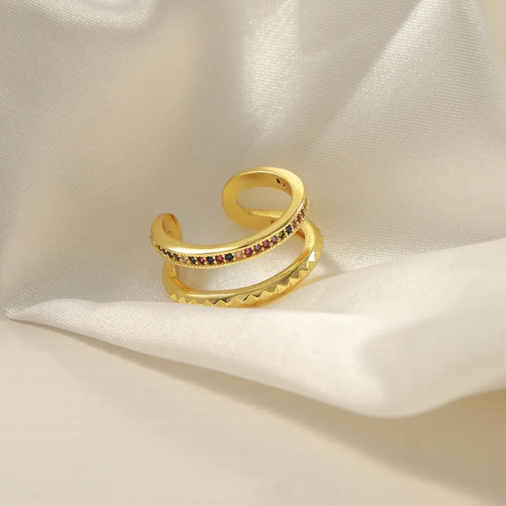 Gold-Plated Czech Diamond Double-Layered Ring - TheMomCo.