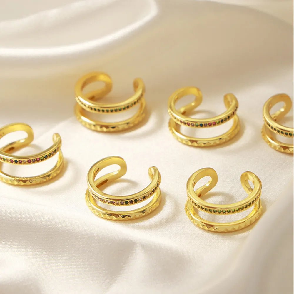 Gold-Plated Czech Diamond Double-Layered Ring - TheMomCo.