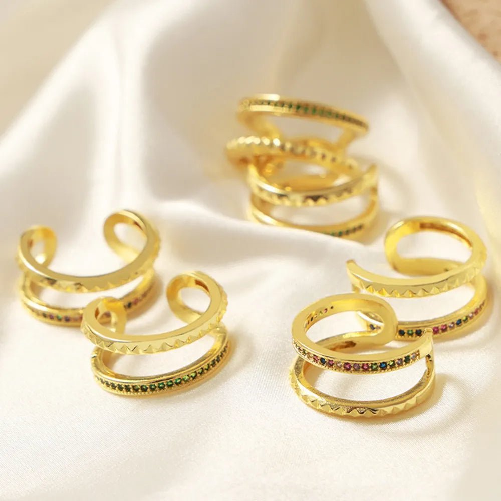 Gold-Plated Czech Diamond Double-Layered Ring - TheMomCo.