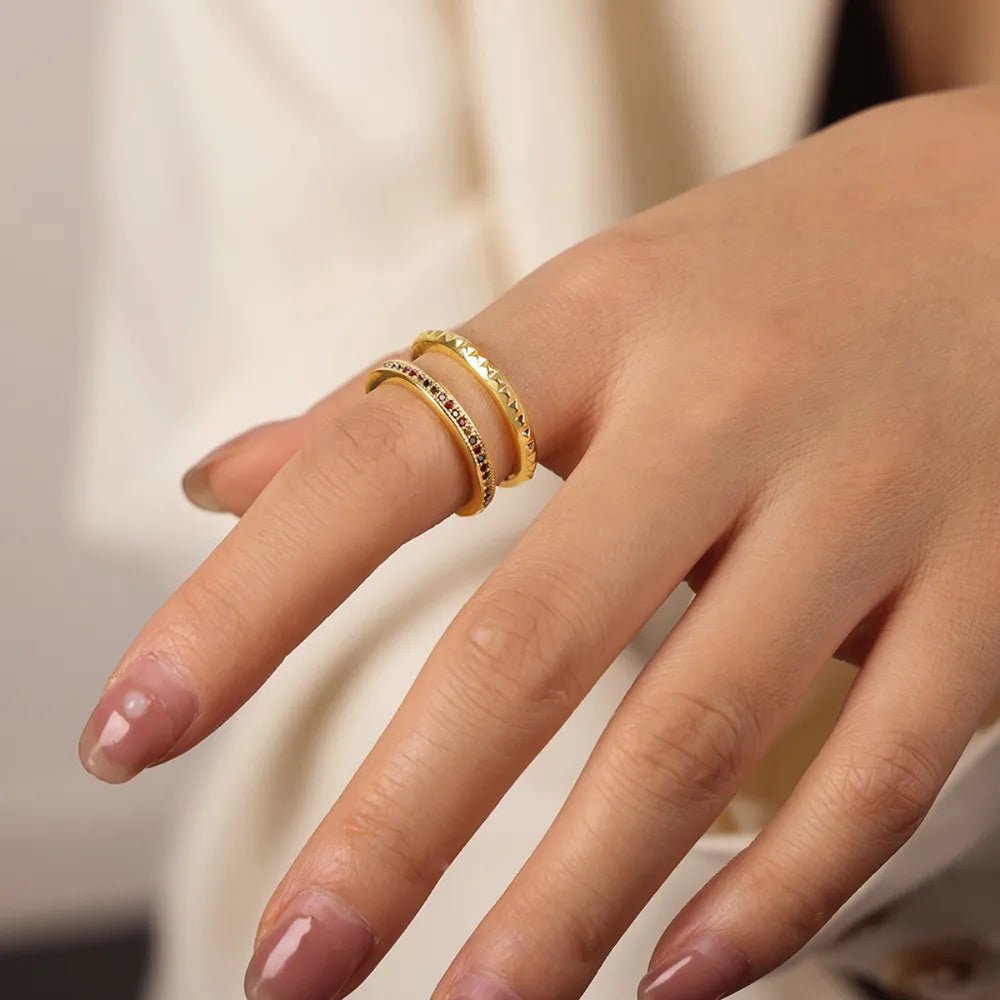 Gold-Plated Czech Diamond Double-Layered Ring - TheMomCo.