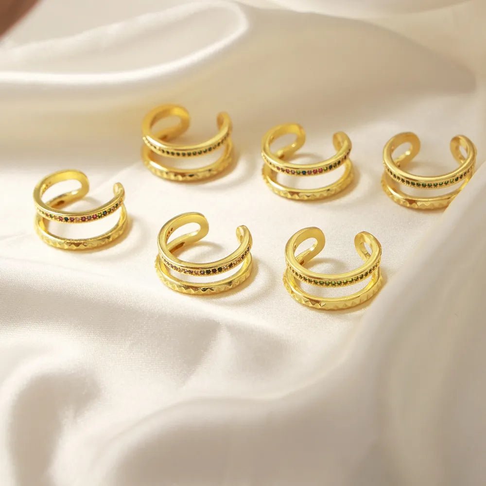 Gold-Plated Czech Diamond Double-Layered Ring - TheMomCo.