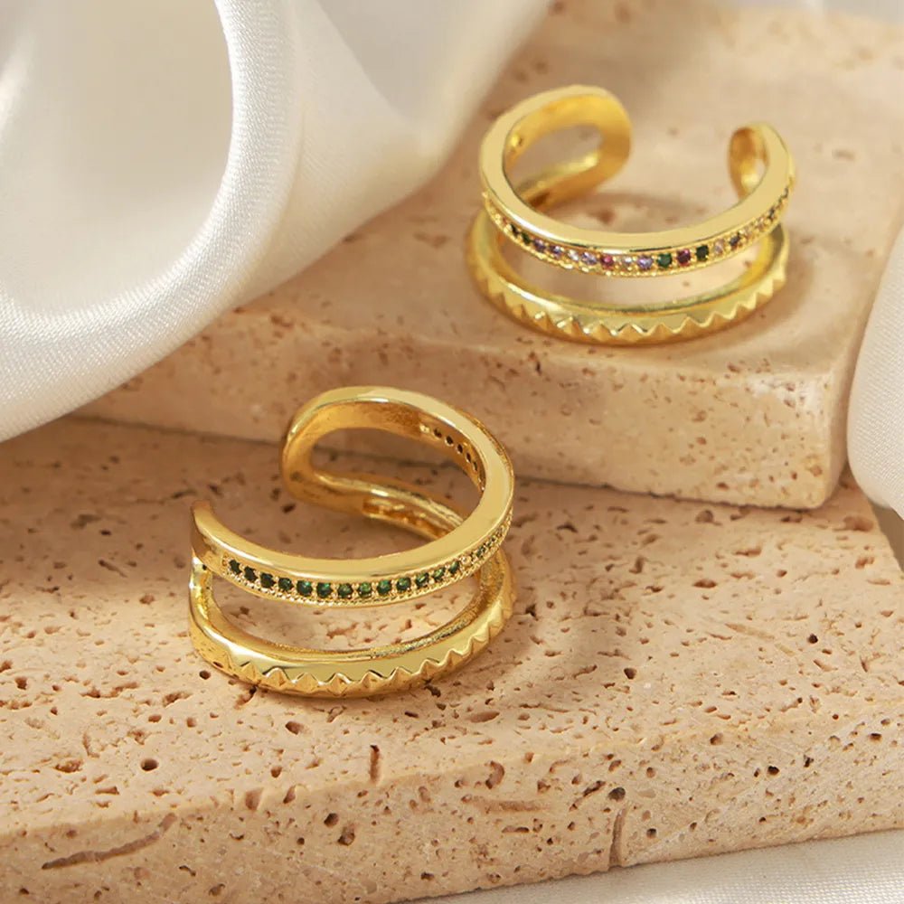 Gold-Plated Czech Diamond Double-Layered Ring - TheMomCo.