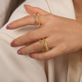 Gold-Plated Czech Diamond Double-Layered Ring - TheMomCo.